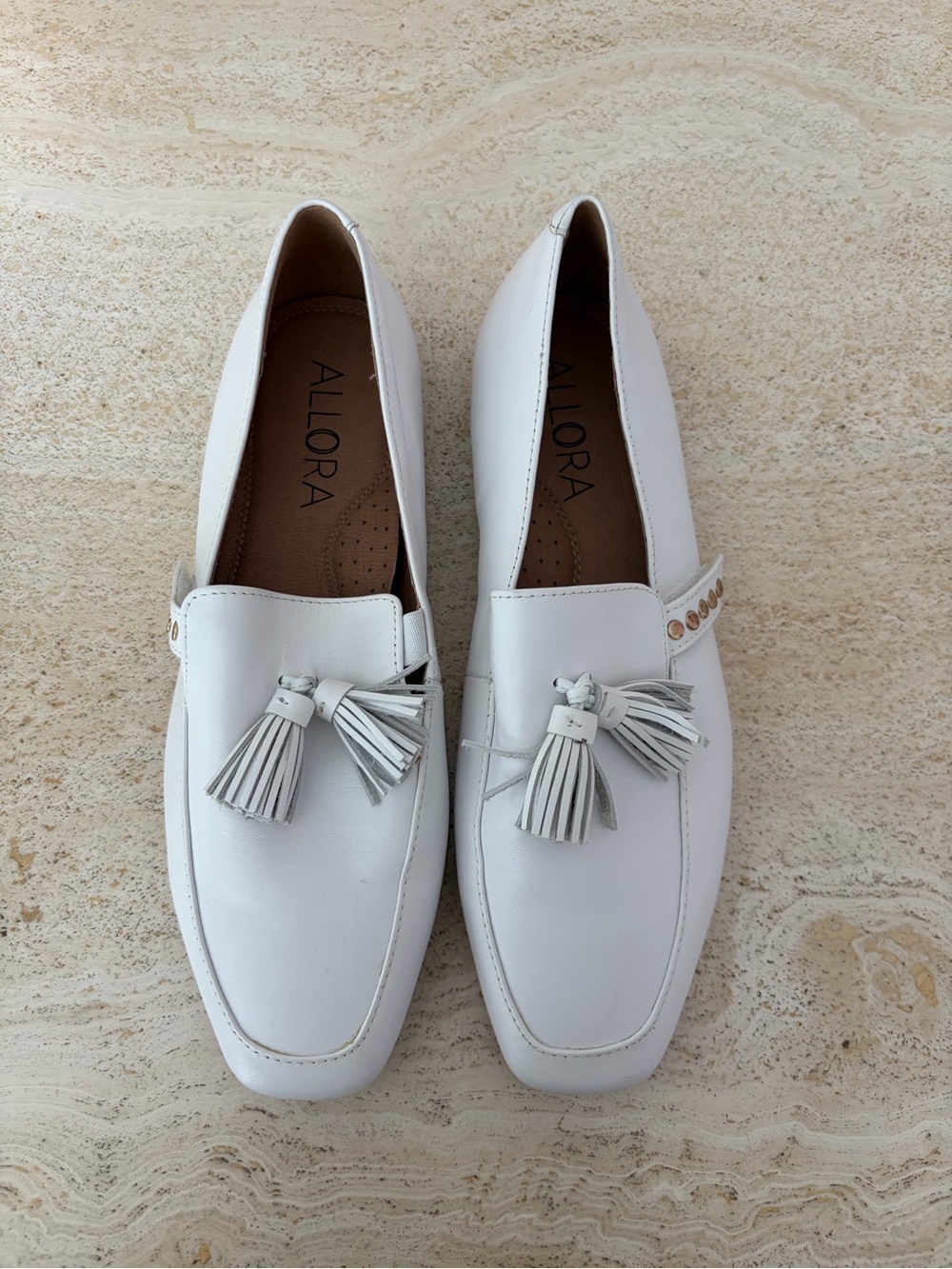 White Leather Tassel Loafers for Women